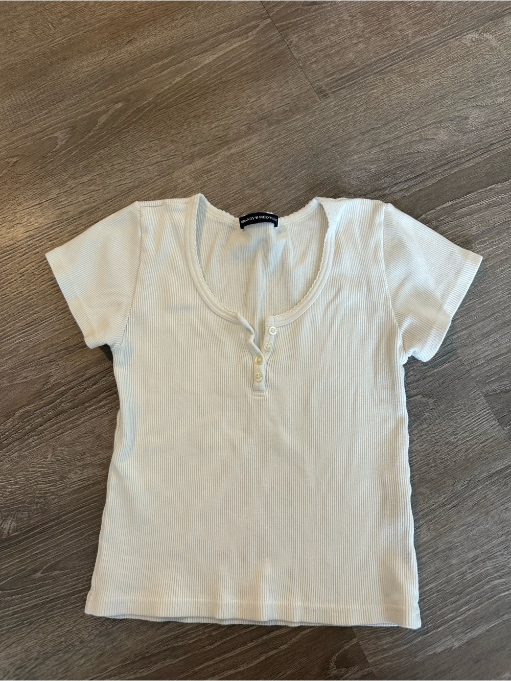 Brandy Melville Ivory Ribbed Henley Tee
